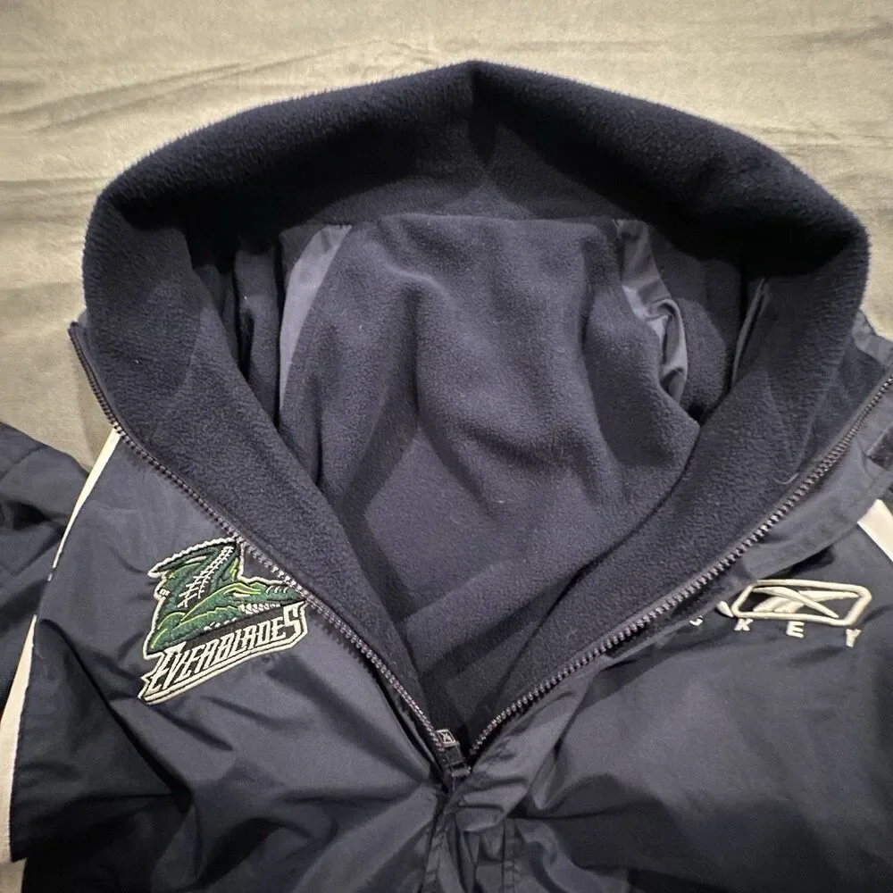 Vintage Reebok Hockey Reversible Windbreaker Jacket Fleece Lined Everblades Mens